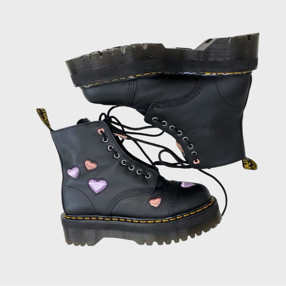 Dr. Martens Black Purple Pink Heart Sinclair Combat Boots EU 39 US 8 - Picture 6 of 13
